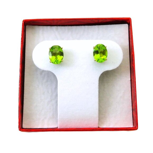 Estate 14K Yellow Gold QCD Genuine Peridot 9X7mm. Oval Stud Earrings - Picture 9 of 9
